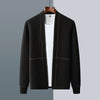 Men's fine-knit contrast-stitch cardigan by Yeha Maison, showcasing a stylish knit top with detailed stitching in the image.