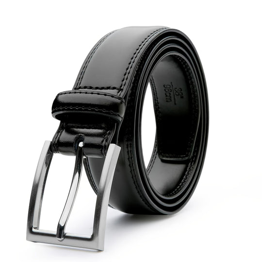 Women's black genuine leather dress belt from Yeha Maison, featuring a sleek design and classic buckle.
