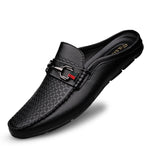 Men's leather half-loafer mules by Yeha Maison, stylish slip-on shoes with smooth leather finish and comfortable design.