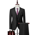 Men's slim three-piece business suit from Yeha Maison, featuring a tailored jacket, vest, and matching trousers in classic style.