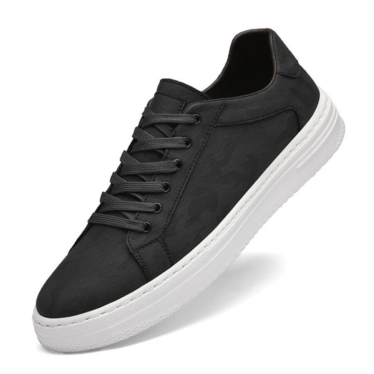 Black embossed leather men's low-top sneaker by Yeha Maison, featuring stylish design and comfortable fit.