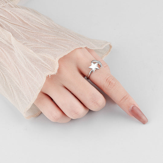 S925 silver star spinning adjustable ring with a sleek design, featuring a shiny star motif and smooth band for versatile jewelry wear