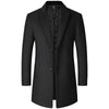 Men's slim-fit mid-length wool blend coat by Yeha Maison, shown in a stylish dark color with tailored lapels and front pockets.
