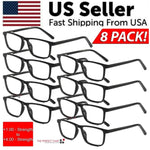 Eight-pack square reading glasses set by Yeha Maison with clear lenses and black frames for stylish, functional eyewear.