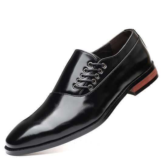 Yeha Maison men's patent cap-toe Oxford shoes, black, polished leather with lace-up design and sleek formal style.