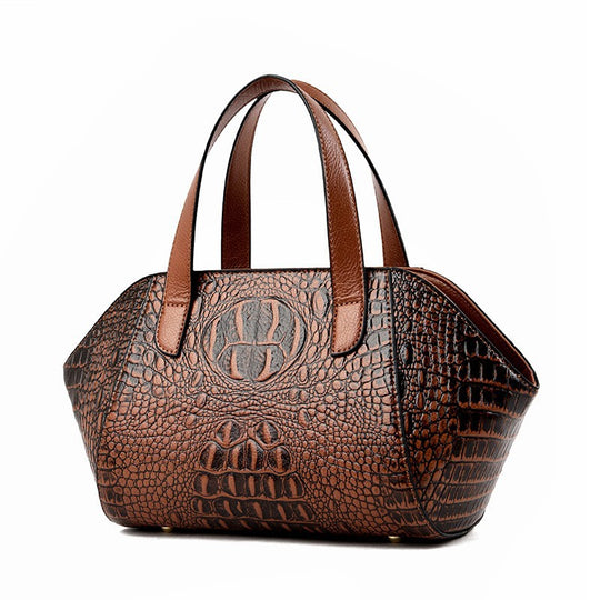 Women's croc-embossed PU leather Boston bag by Yeha Maison with top handles and spacious interior, stylish and durable accessory.