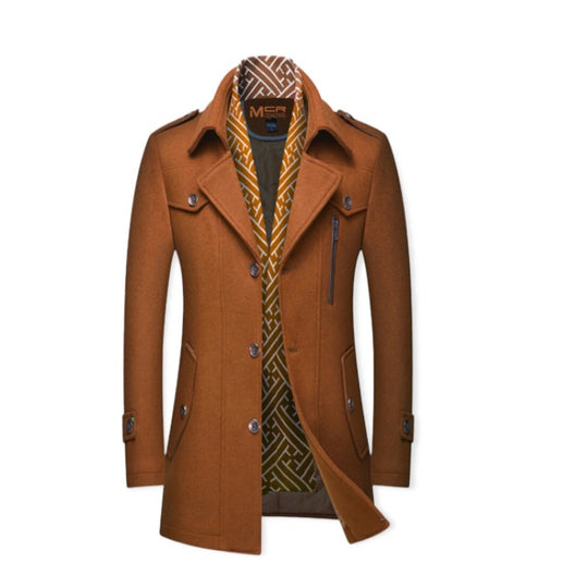 Men's coat with scarf collar by Yeha Maison, stylish outerwear featuring a warm, tailored design and classic collar detail.