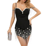 Backless bandage dress for women by Yeha Maison featuring a diamond chain detail and sleek, fitted design.