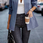Women's herringbone slim open-front wool blazer by Yeha Maison, featuring a tailored fit and classic herringbone pattern.