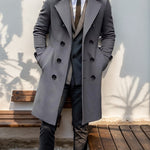 Men's double-breasted slim fit wool-blend coat from Yeha Maison, shown in dark color with lapel collar and button details.