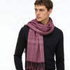 Fuchsia colour block yarn-dyed fashion scarf by Yeha Maison featuring vibrant, soft woven fabric with geometric color blocks.