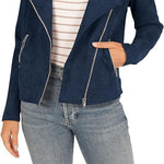 Women's deerskin suede moto jacket with zip pockets, stylish and fitted from Yeha Maison, featuring a classic motorcycle design.