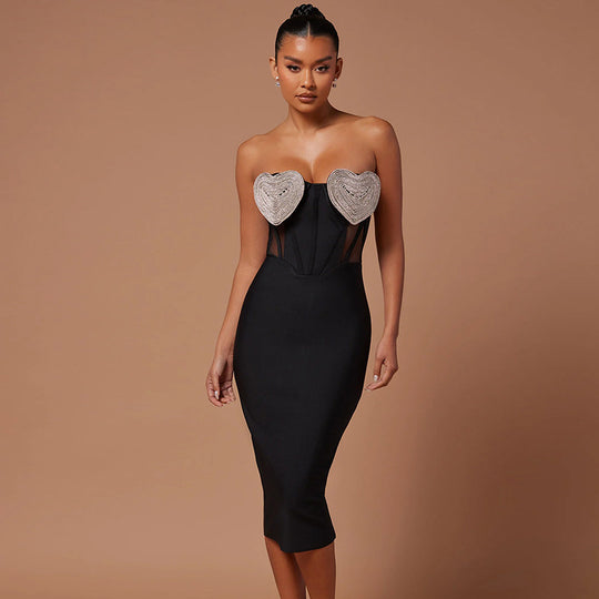 Backless bandage dress for women by Yeha Maison, featuring a stylish diamond back design, perfect for parties and special occasions.