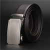 Men's brown leather dress belt with automatic buckle by Yeha Maison, featuring smooth leather and classic design.
