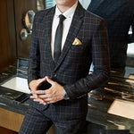 Men's slim plaid suit blazer and pants by Yeha Maison, stylish 2-piece or 3-piece men's suit with tailored fit and classic pattern.