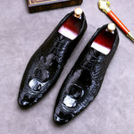Men's crocodile embossed cowhide Oxford dress shoes by Yeha Maison, featuring a sleek, polished leather design.