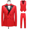 Men's white Jacquard double-breasted tuxedo three-piece suit by Yeha Maison, featuring intricate woven fabric and tailored fit.
