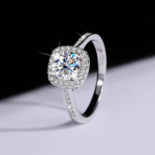 Yeha Maison S925 sterling silver jewelry set featuring moissanite ring, necklace, and earrings with sparkling stones.