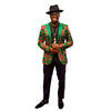 Men's Kente print satin lapel blazer by Yeha Maison, featuring vibrant African-inspired Kente fabric and tailored fit.