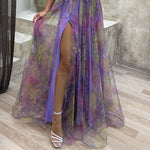Women's one-shoulder tie-dye feather gown by Yeha Maison featuring flowing fabric and a stylish, asymmetrical design.