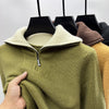 Yeha Maison thick ribbed half-zip wool-blend sweater with lapel collar, shown on a model, highlighting cozy knit texture.