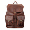 Men's full-grain leather drawstring flap backpack by Yeha Maison, featuring a stylish design and durable construction.