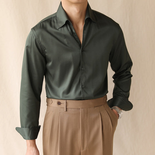 Yeha Maison one-piece collar long-sleeve shirt, stylish tops with a fitted design and classic collar, shown on a model.