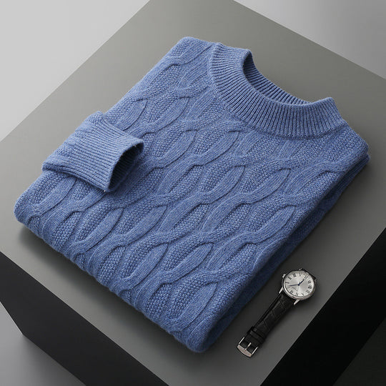 Men's thick knit turtleneck pullover sweater by Yeha Maison, featuring a half-turtleneck collar and cozy textured knit fabric.