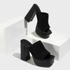 Women's satin chunky heel platform slippers by Yeha Maison with soft satin fabric and stylish, comfortable shoe design.