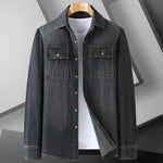 Men's combed cotton denim long sleeve shirt from Yeha Maison, showing the classic blue denim top with buttoned cuffs and collar.