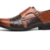 Men's Croc-Panel Double-Monk Dress Shoe by Yeha Maison featuring sleek leather design and stylish double monk strap closure.