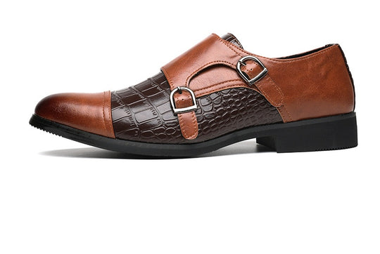 Men's Croc-Panel Double-Monk Dress Shoe by Yeha Maison featuring sleek leather design and stylish double monk strap closure.