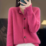 Women's thickened cashmere crew-neck cardigan by Yeha Maison, knitted knitwear with a cozy, warm fit and classic design.