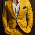 Men's slim fit casual blazer by Yeha Maison with navy and white vertical stripes, tailored for a modern, stylish look.
