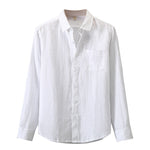 Men's loose-fit linen long-sleeve shirt by Yeha Maison, light and breathable fabric, shown in a relaxed fit with collar and button details.