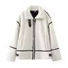 Women's Lambswool Contrast-Trim Zip Jacket by Yeha Maison, featuring a cozy wool fabric with stylish contrast trim and a front zipper.