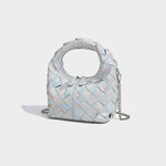 Woven Dumpling Mini Bag by Yeha Maison showing a compact, textured bag with a rounded, dumpling-like shape and woven handle
