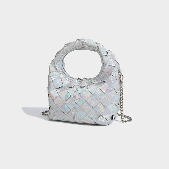 Woven Dumpling Mini Bag by Yeha Maison showing a compact, textured bag with a rounded, dumpling-like shape and woven handle