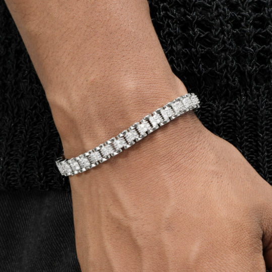 Platinum plated full diamond tennis bracelet by Yeha Maison featuring sparkling diamonds on a sleek jewelry design.