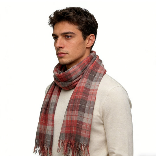 Orange and red yarn-dyed lightweight fashion scarf by Yeha Maison featuring a soft, airy fabric with a stylish drape.