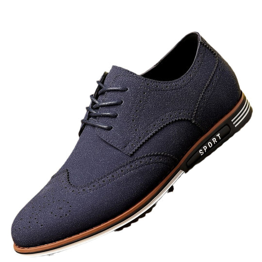 Men's matte low-top brogue shoes by Yeha Maison with classic perforated detailing and sleek leather finish.
