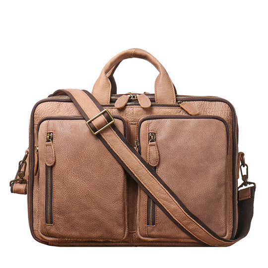 Men's Crazy Horse leather convertible briefcase backpack by Yeha Maison with sturdy straps and sleek design.
