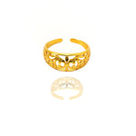 24K gold adjustable flower ring from Yeha Maison showcasing a delicate floral design on a sleek jewelry band.