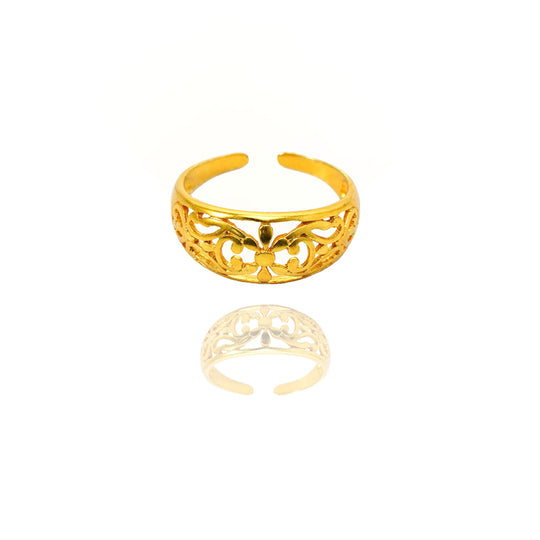 24K gold adjustable flower ring from Yeha Maison showcasing a delicate floral design on a sleek jewelry band.